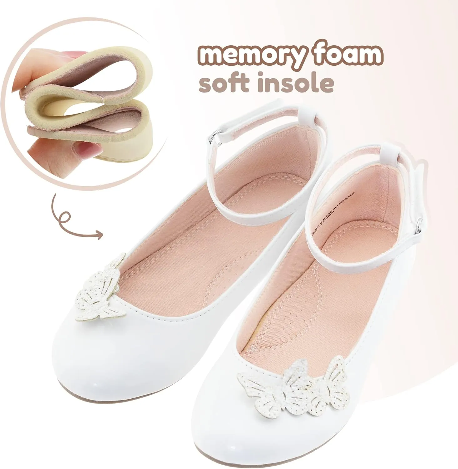 LseLom Girls Dress Shoes Butterfly Mary Janes for Girls Hook and Loop Party Wedding Flats Shoes