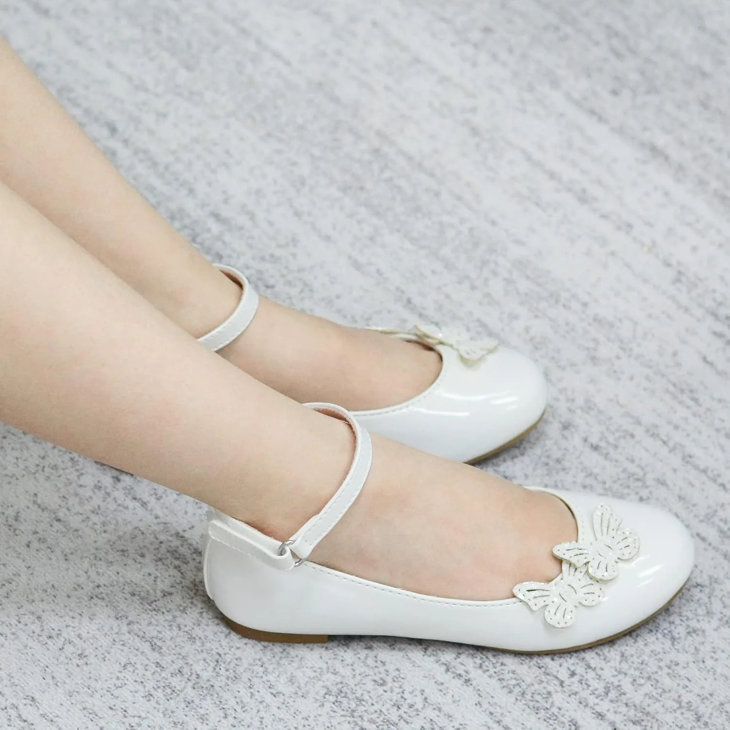 LseLom Girls Dress Shoes Butterfly Mary Janes for Girls Hook and Loop Party Wedding Flats Shoes
