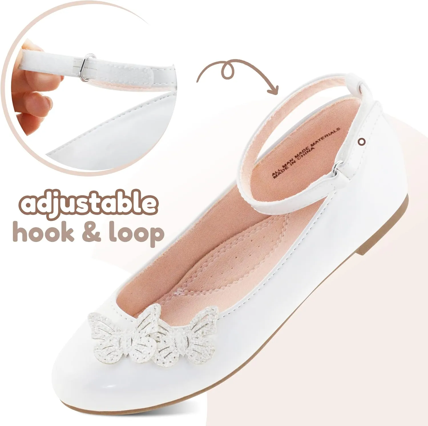 LseLom Girls Dress Shoes Butterfly Mary Janes for Girls Hook and Loop Party Wedding Flats Shoes