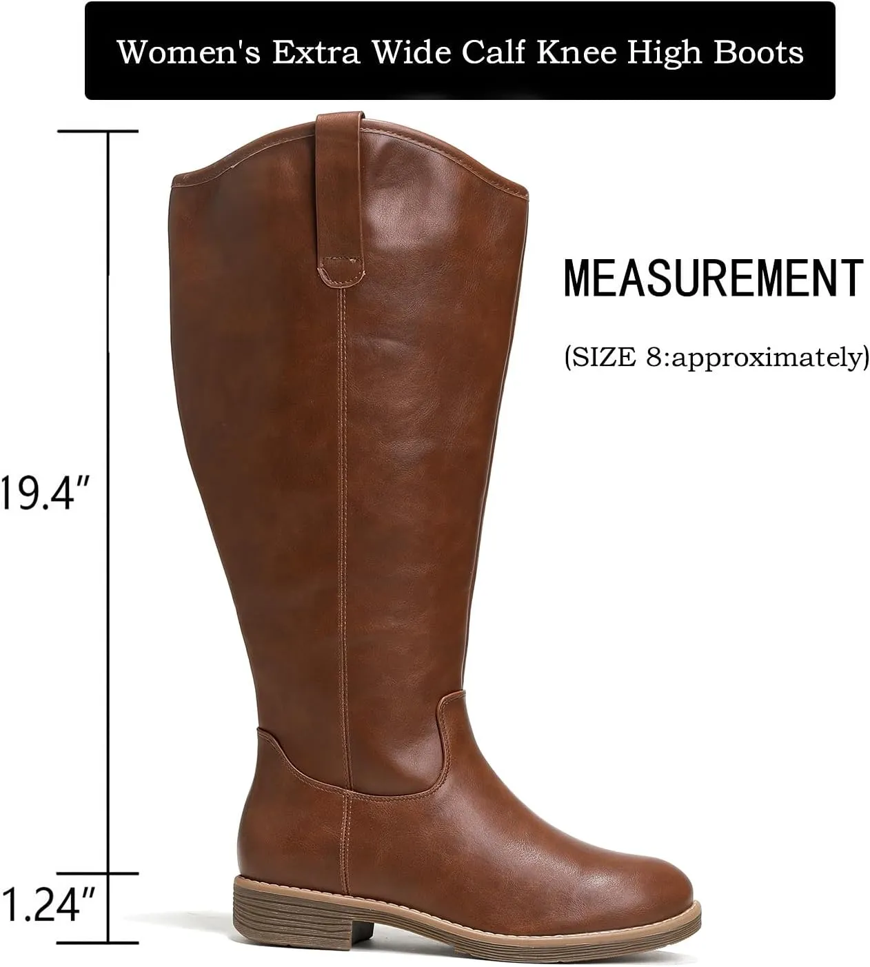 Luoika Women's Extra Wide Calf Knee High Boots, Western Cowyboy Cowgirl Knee-High Boots Plus Size Wide Width Low Heel Winter Fall Boots.