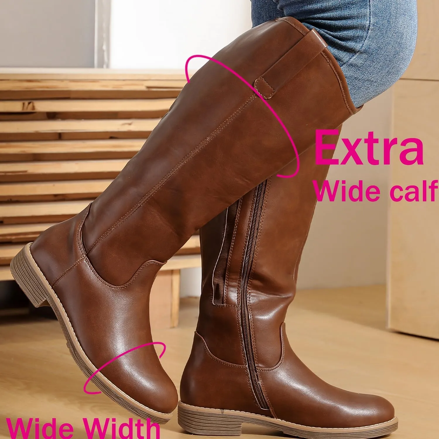 Luoika Women's Extra Wide Calf Knee High Boots, Western Cowyboy Cowgirl Knee-High Boots Plus Size Wide Width Low Heel Winter Fall Boots.