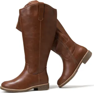 Luoika Women's Extra Wide Calf Knee High Boots, Western Cowyboy Cowgirl Knee-High Boots Plus Size Wide Width Low Heel Winter Fall Boots.