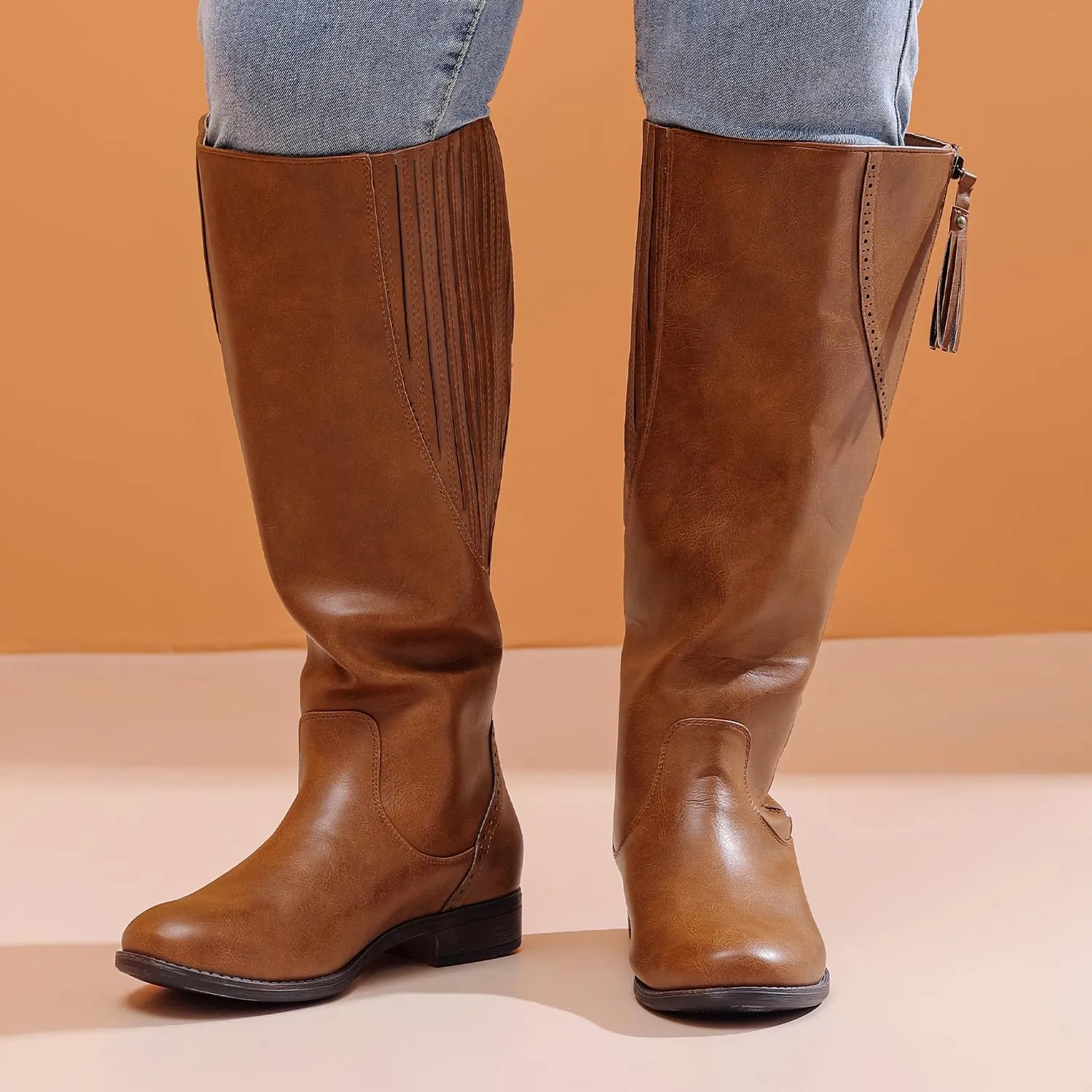 Luoika Women's Extra Wide Calf Knee High Boots, Wide Width Plus Size Knee-High Boots Low Heel Fashion Winter Boots.