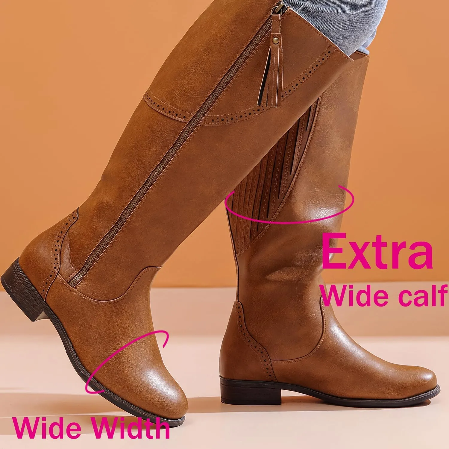 Luoika Women's Extra Wide Calf Knee High Boots, Wide Width Plus Size Knee-High Boots Low Heel Fashion Winter Boots.