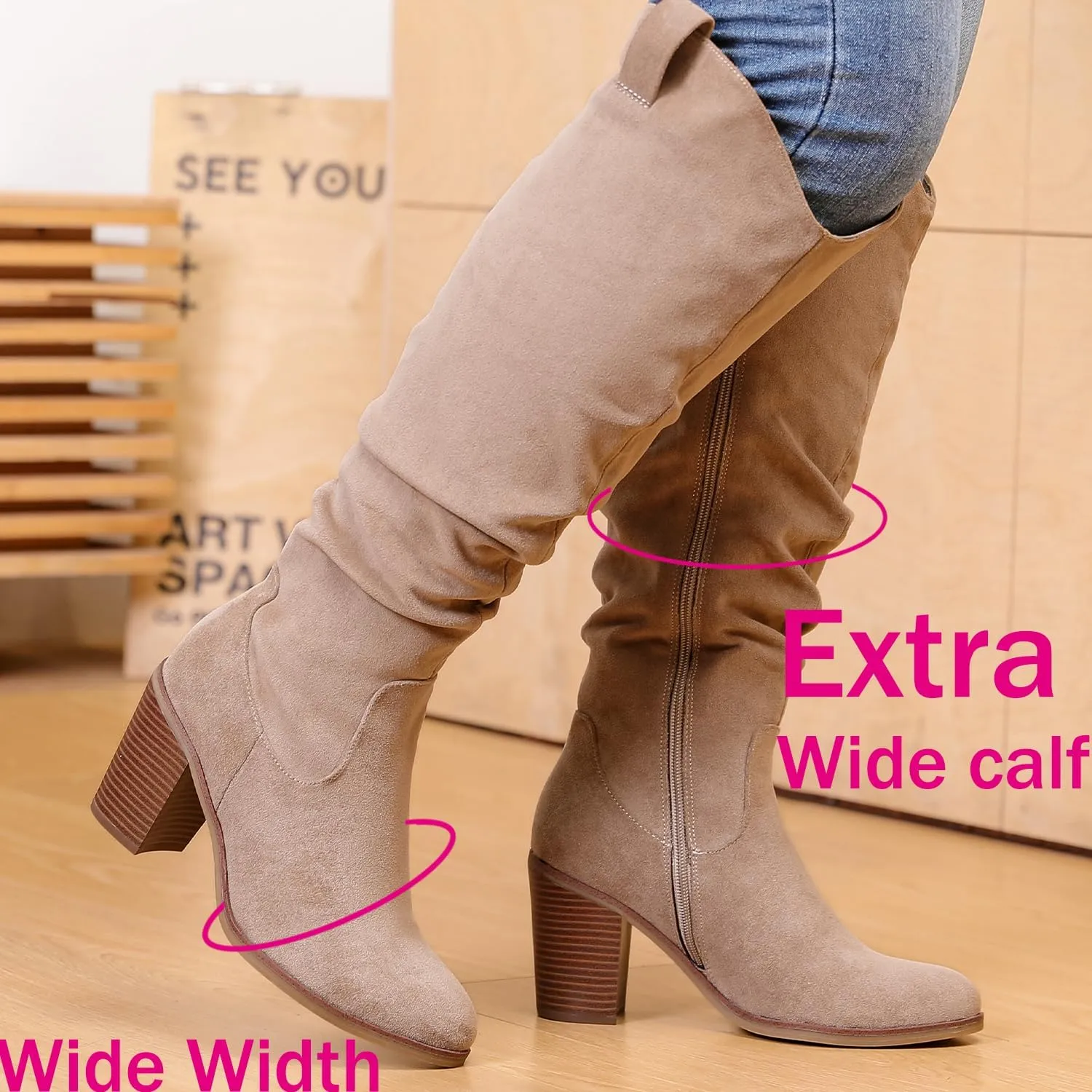 Luoika Women's Extra Wide Calf Knee High Boots, Wide Width Winter Tall Boots.