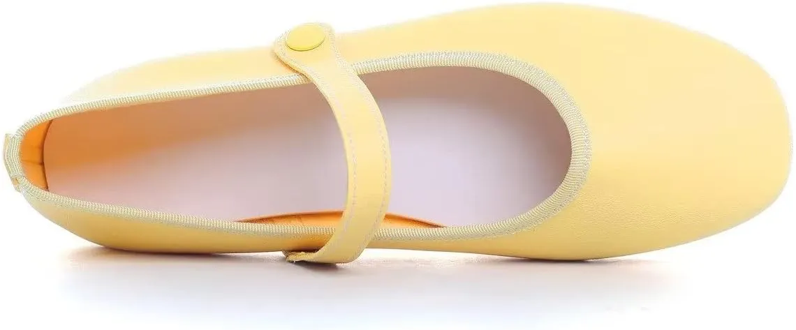 LUXINYU Women's Mary Jane Shoes Candy Color Ankle Strap Ballet Flats Soft Pu Leather Lightweight Casual Flats