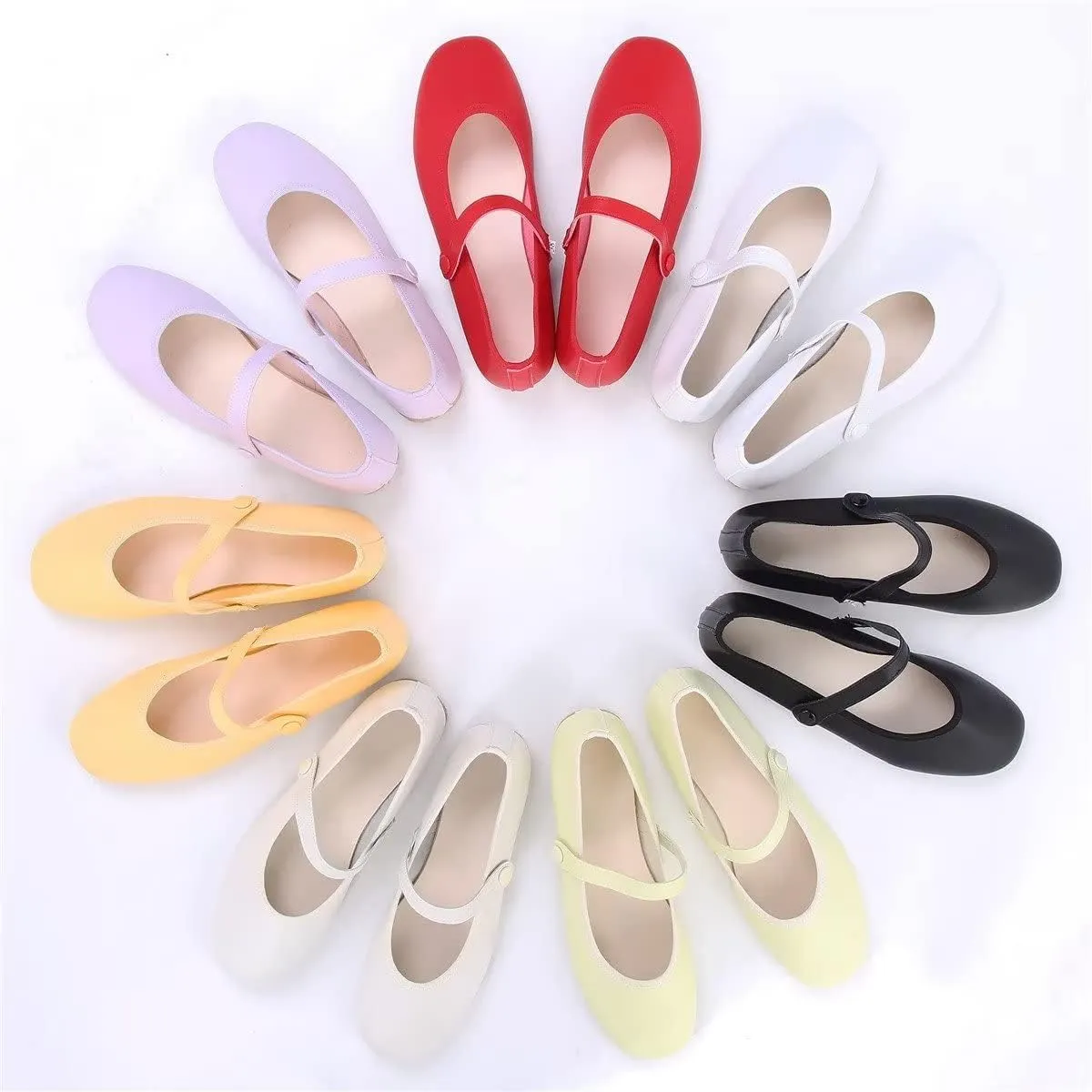 LUXINYU Women's Mary Jane Shoes Candy Color Ankle Strap Ballet Flats Soft Pu Leather Lightweight Casual Flats