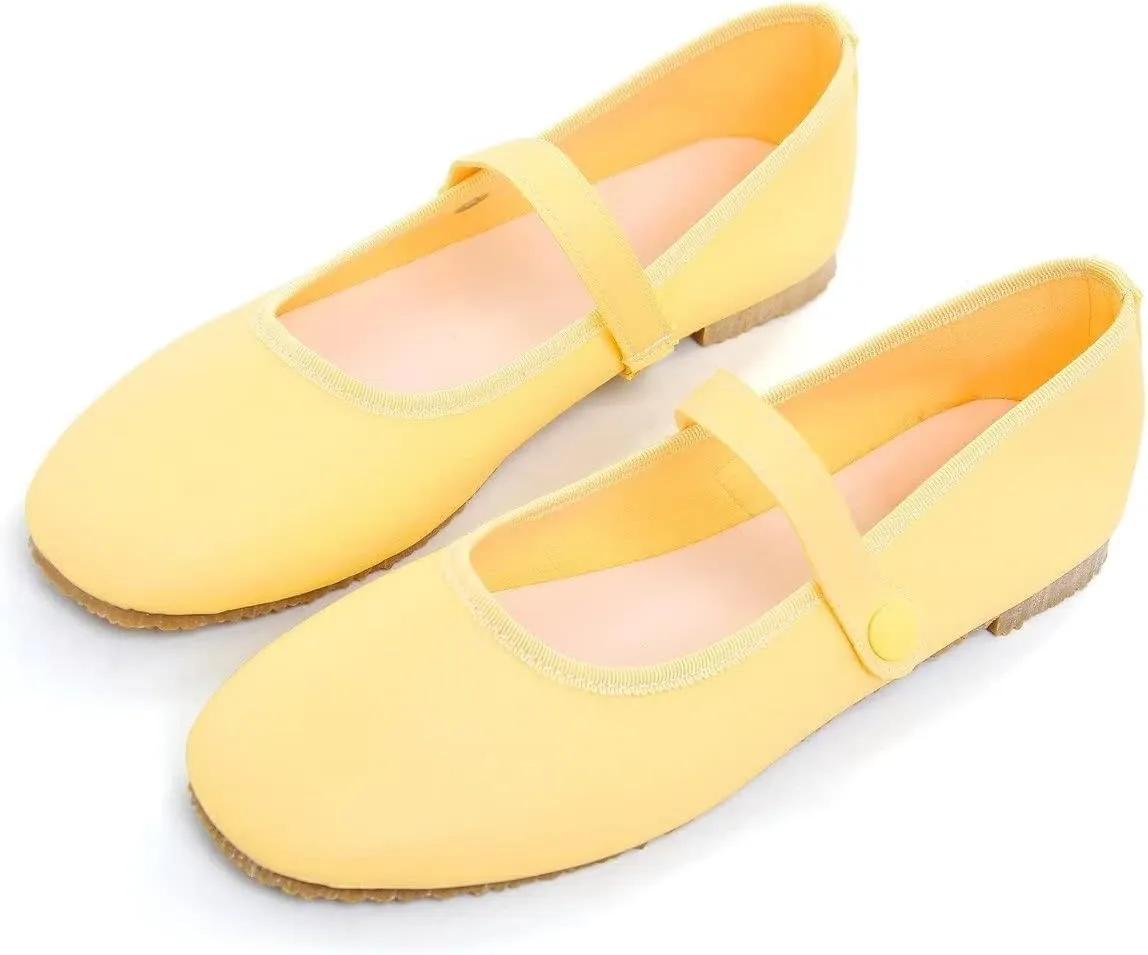 LUXINYU Women's Mary Jane Shoes Candy Color Ankle Strap Ballet Flats Soft Pu Leather Lightweight Casual Flats