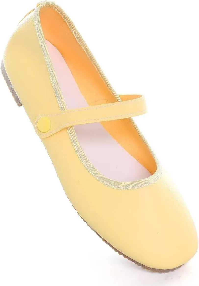 LUXINYU Women's Mary Jane Shoes Candy Color Ankle Strap Ballet Flats Soft Pu Leather Lightweight Casual Flats