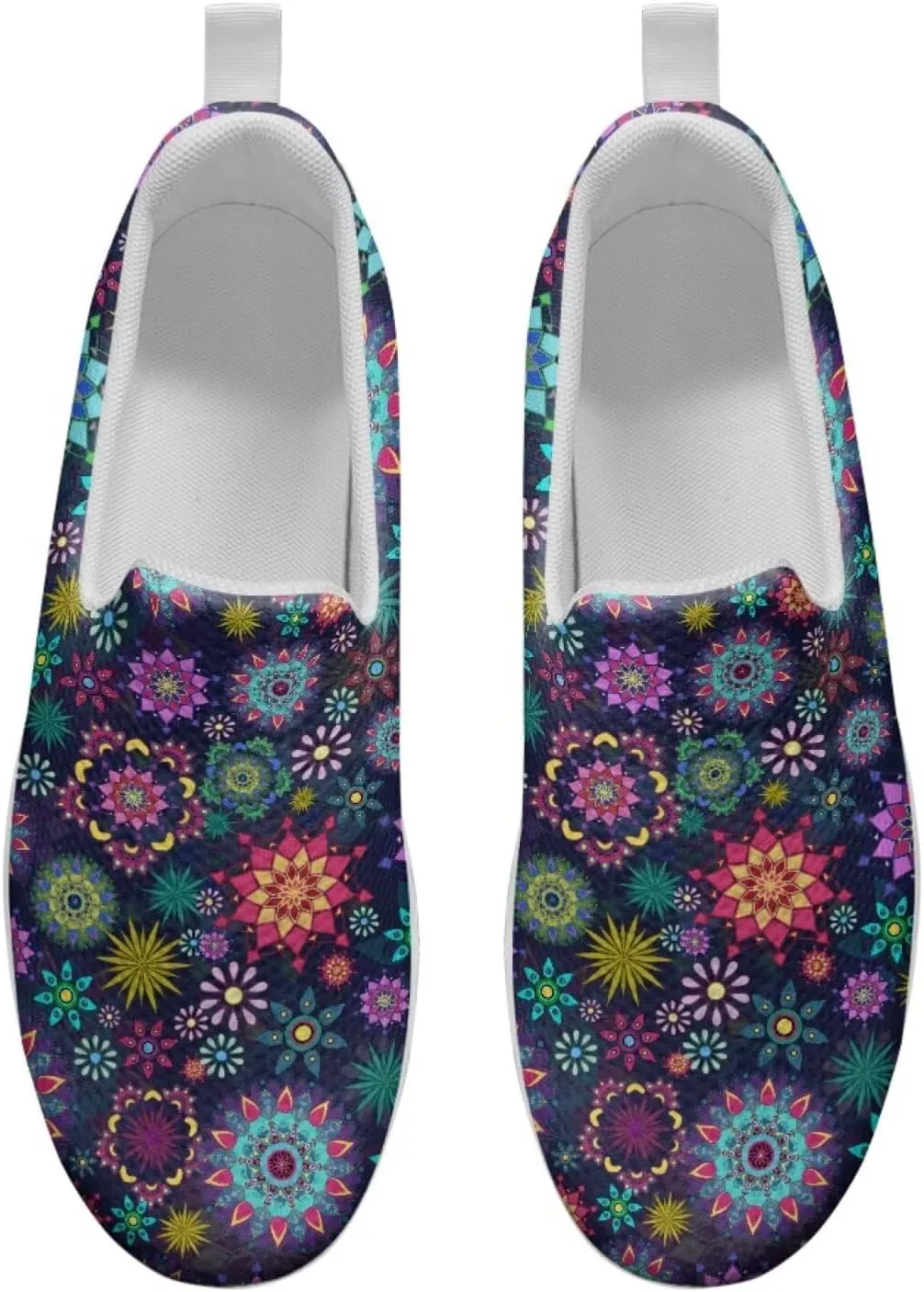 Mandala Floral Slip-On Yoga Sneakers Womens Elastic Mesh Anti-Slip Loafers Shoes with Rocker Platform