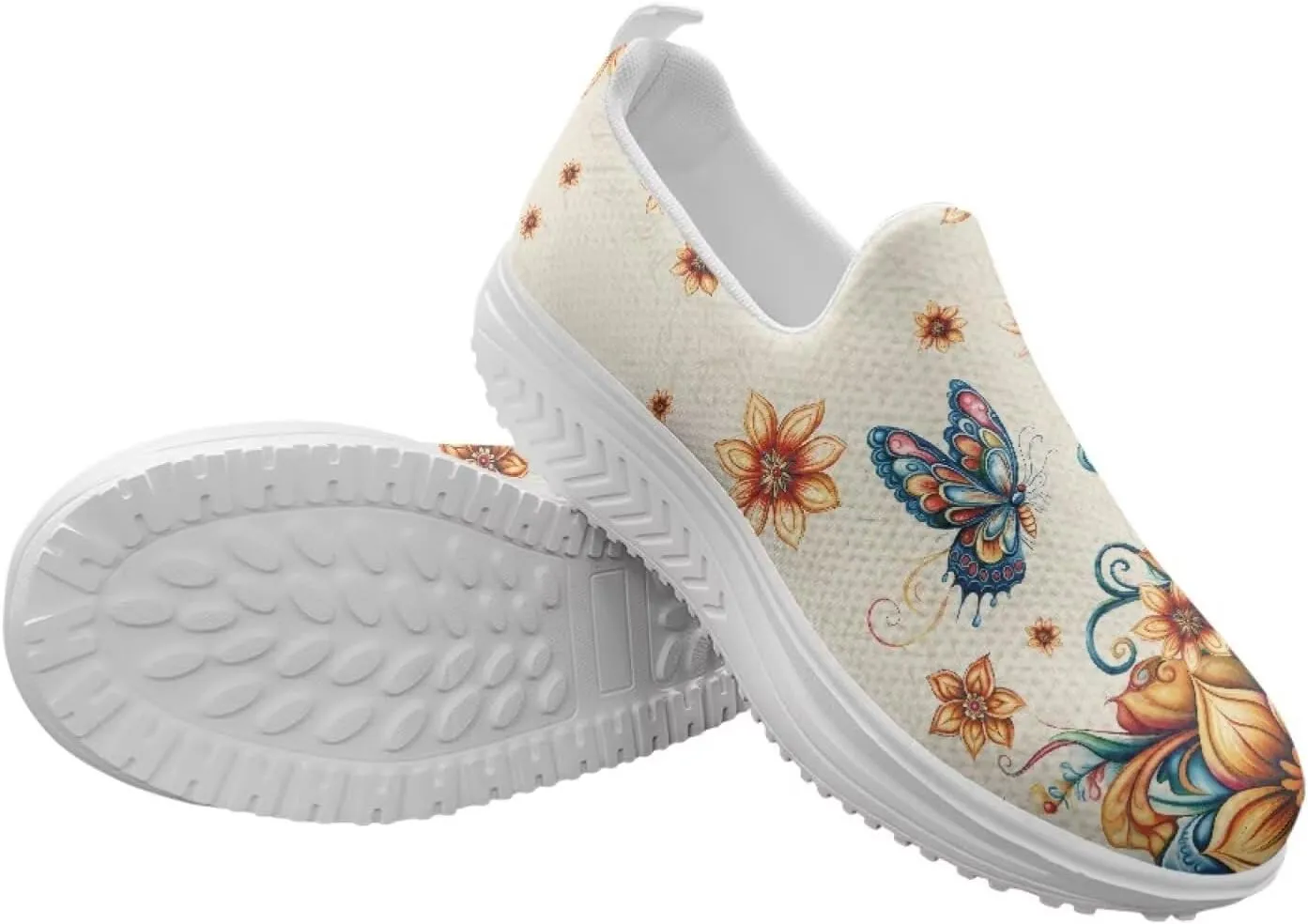 Mandala Floral Slip-On Yoga Sneakers Womens Elastic Mesh Anti-Slip Loafers Shoes with Rocker Platform