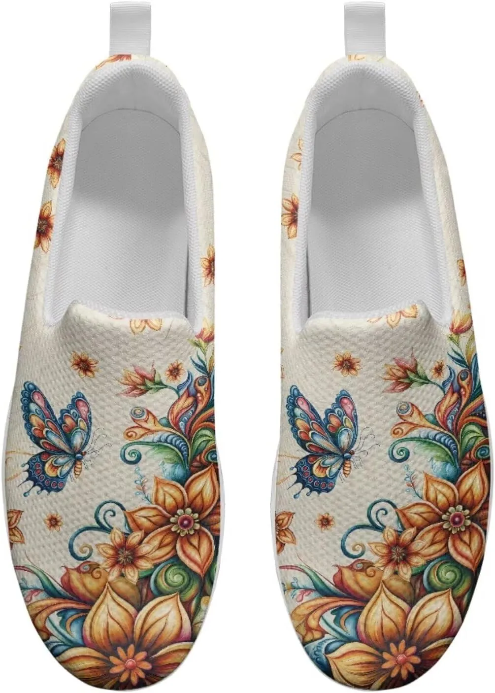 Mandala Floral Slip-On Yoga Sneakers Womens Elastic Mesh Anti-Slip Loafers Shoes with Rocker Platform
