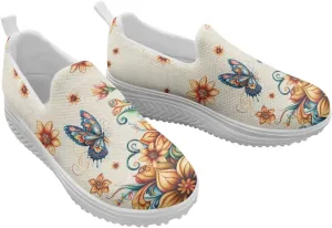 Mandala Floral Slip-On Yoga Sneakers Womens Elastic Mesh Anti-Slip Loafers Shoes with Rocker Platform