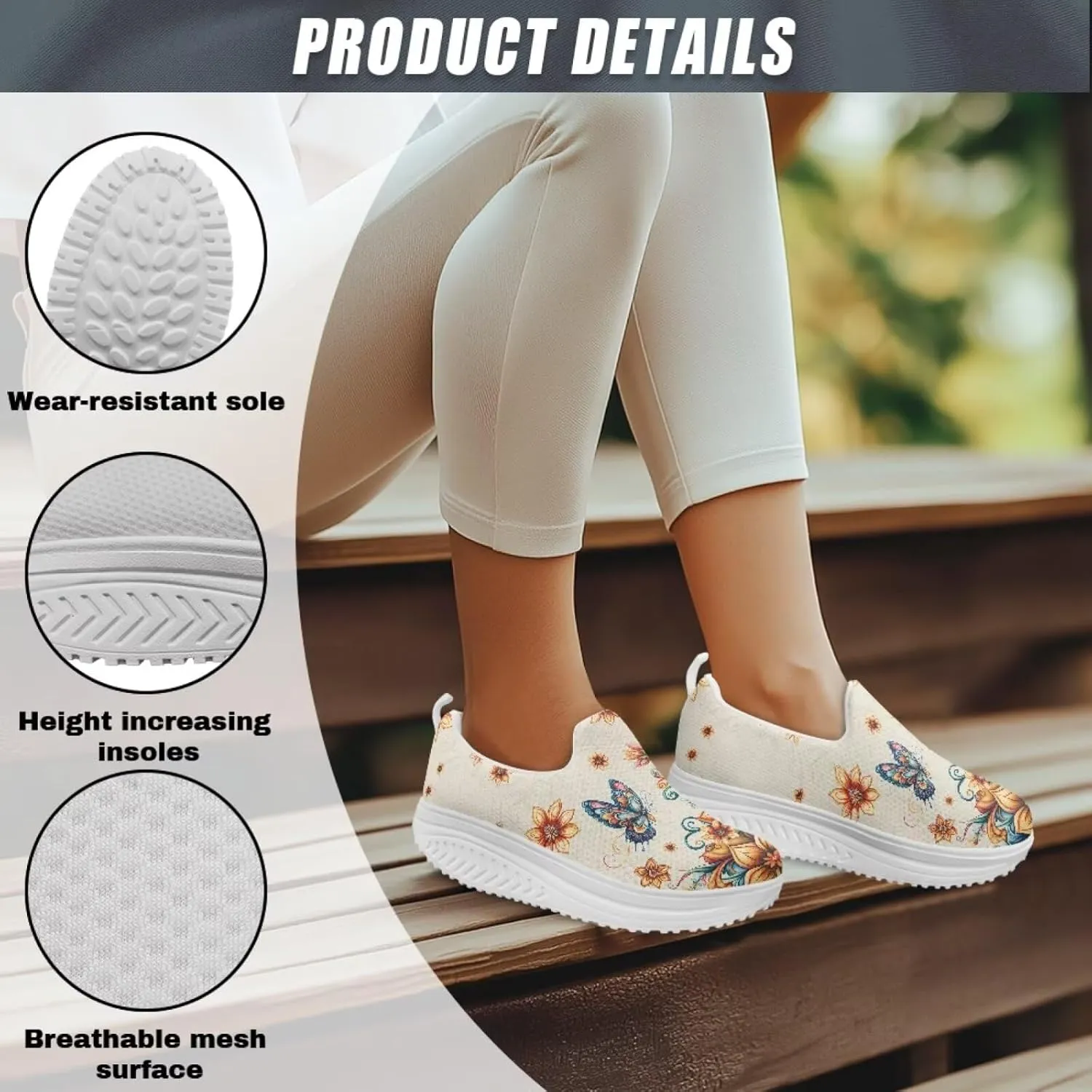 Mandala Floral Slip-On Yoga Sneakers Womens Elastic Mesh Anti-Slip Loafers Shoes with Rocker Platform