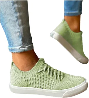 Masbird Sneakers for Women Walking Shoes Autumn Retro Knitted Loafers Fashion Slip On Canvas Running Shoes Green