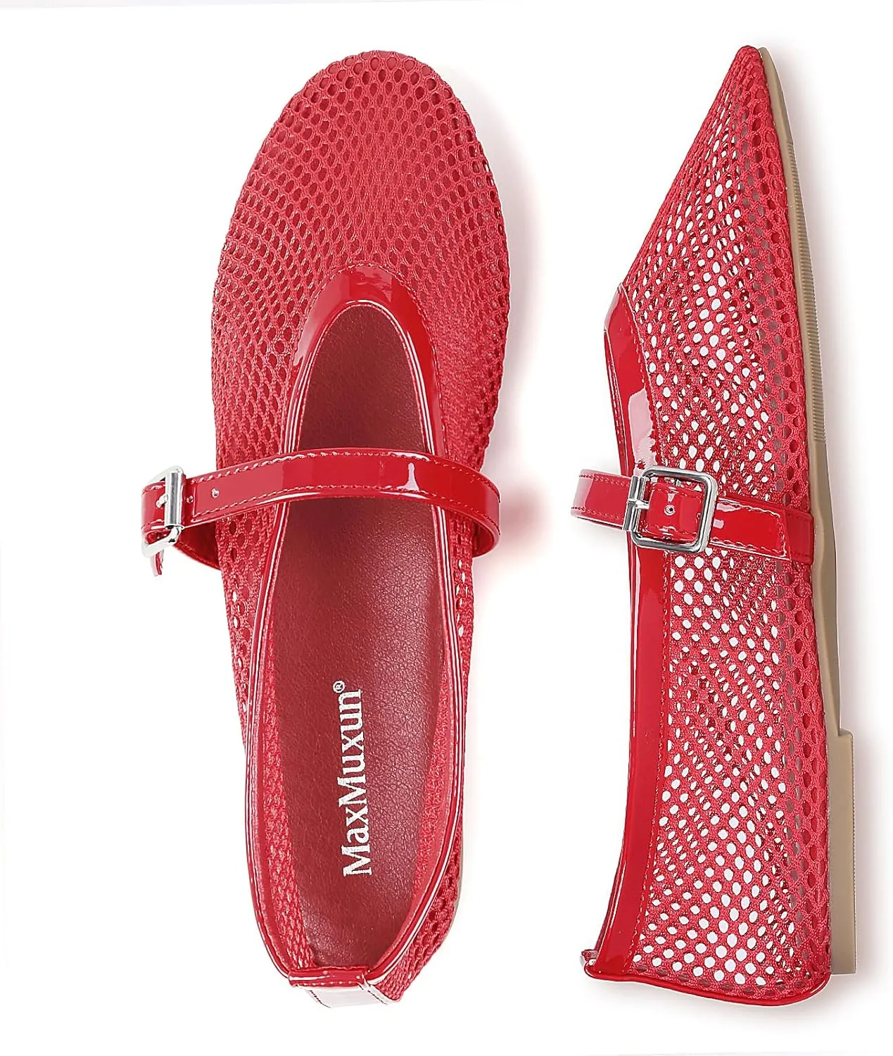 MaxMuxun Women's Flats Mesh Ballet Flats Round Toe Buckle Strap Comfortable Causal Dress Flats Shoes
