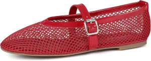 MaxMuxun Women's Flats Mesh Ballet Flats Round Toe Buckle Strap Comfortable Causal Dress Flats Shoes