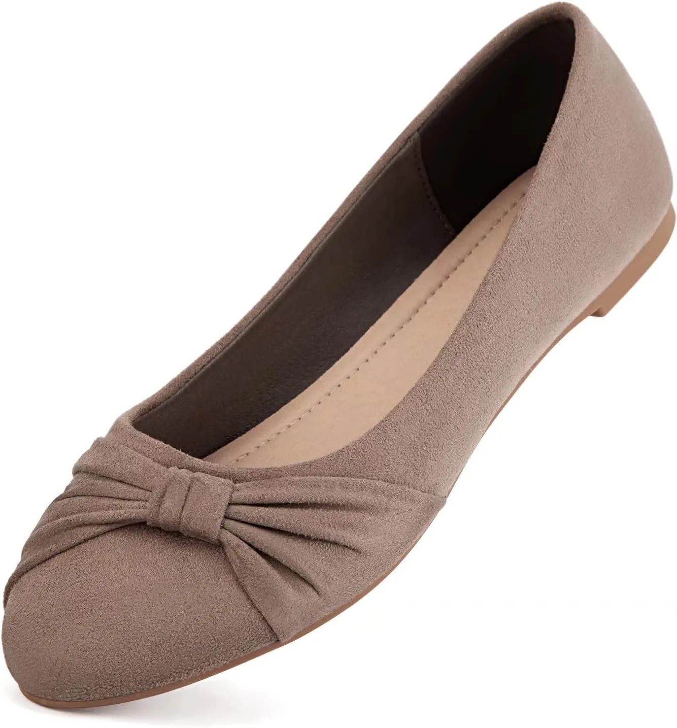 MaxMuxun Women's Flats Shoes Faux Suede Round Toe Ballet Dressy Flats Comfortable Slip On Walking Shoes