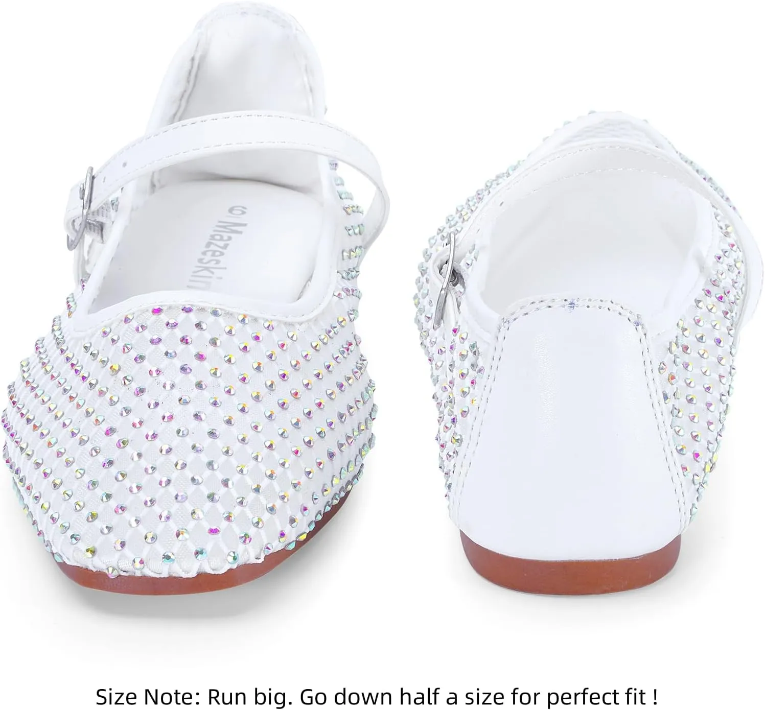 mazeskin Womens Mesh Memory Foam Ballet Flats Square Toe Shoes Ladies Comfortable Buckle Strap Ballerina Shoes with Rhinestone