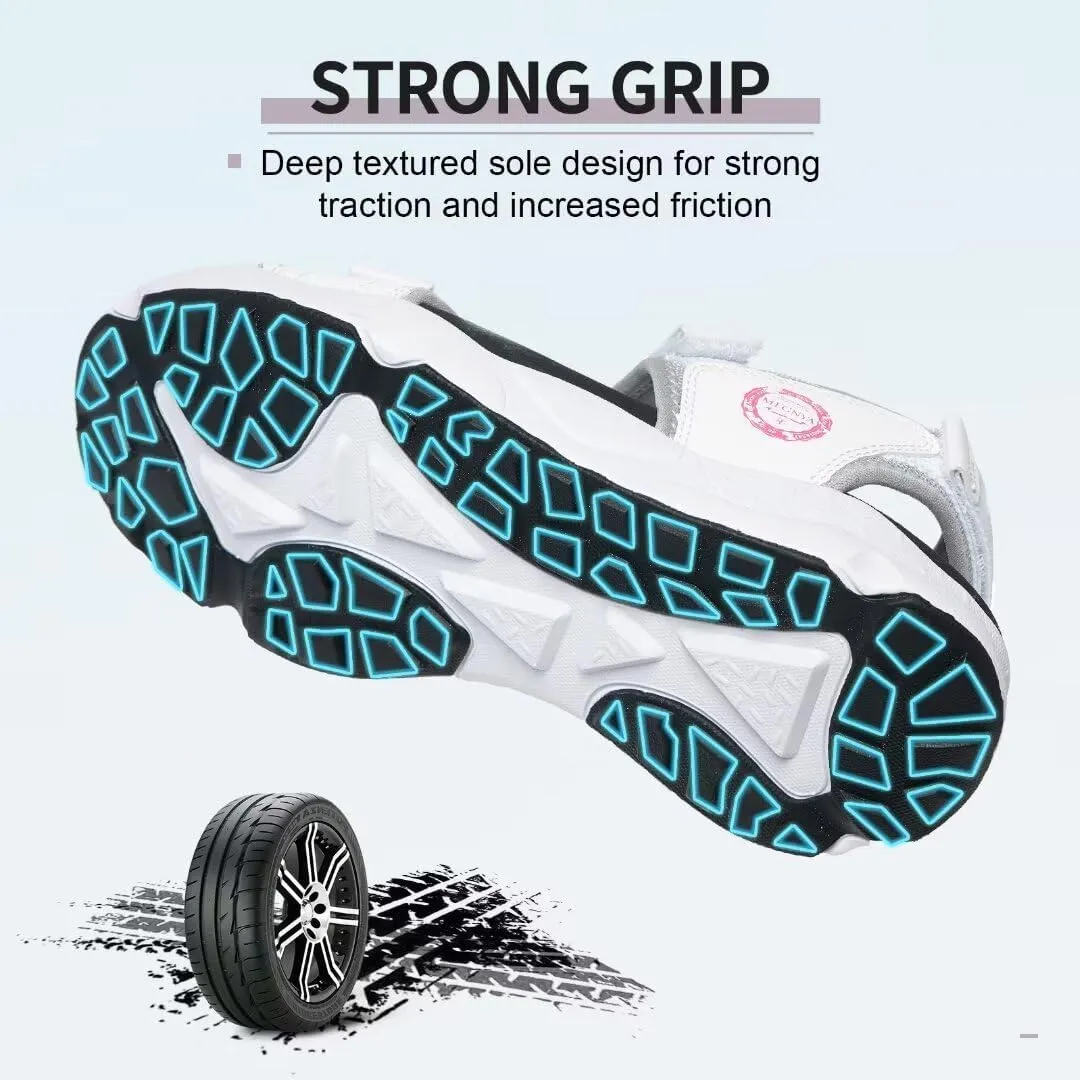 MEGNYA Comfortable Womens Hiking Sandals, Casual Thick Sole Walking Sandals, Extra Non-Slip Outdoor Sandals with Adjustable Hook and Loop Straps for Beach, Summer, River
