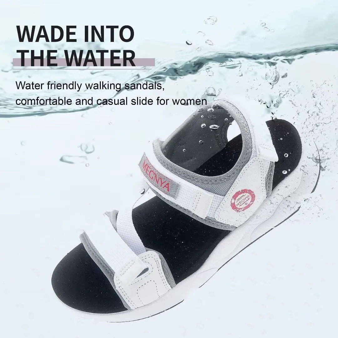 MEGNYA Comfortable Womens Hiking Sandals, Casual Thick Sole Walking Sandals, Extra Non-Slip Outdoor Sandals with Adjustable Hook and Loop Straps for Beach, Summer, River
