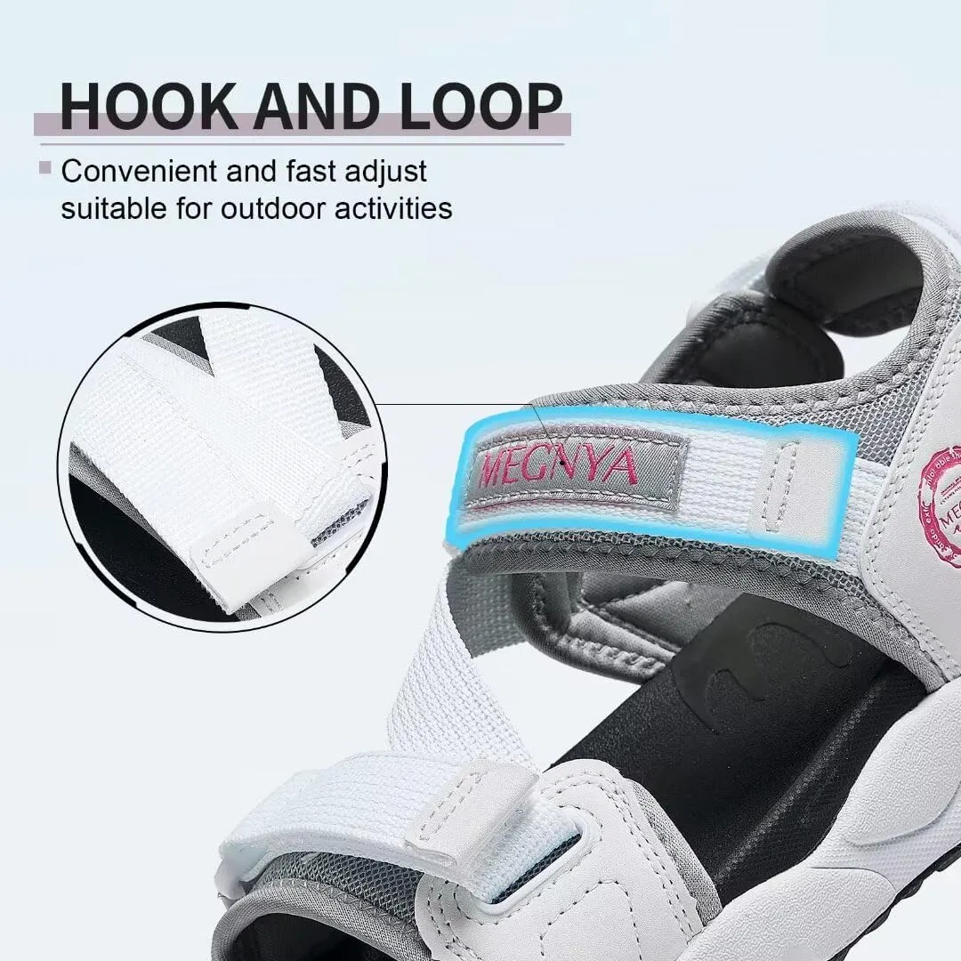 MEGNYA Comfortable Womens Hiking Sandals, Casual Thick Sole Walking Sandals, Extra Non-Slip Outdoor Sandals with Adjustable Hook and Loop Straps for Beach, Summer, River