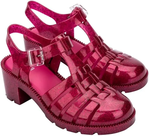 Melissa Possession Heel Fashion Sandals for Women - Iconic Fisherman Style with Medium Block Heel - Adjustable Buckle for Comfort - 100% PVC Upper/Insole/Sole - Bubblegum Scent