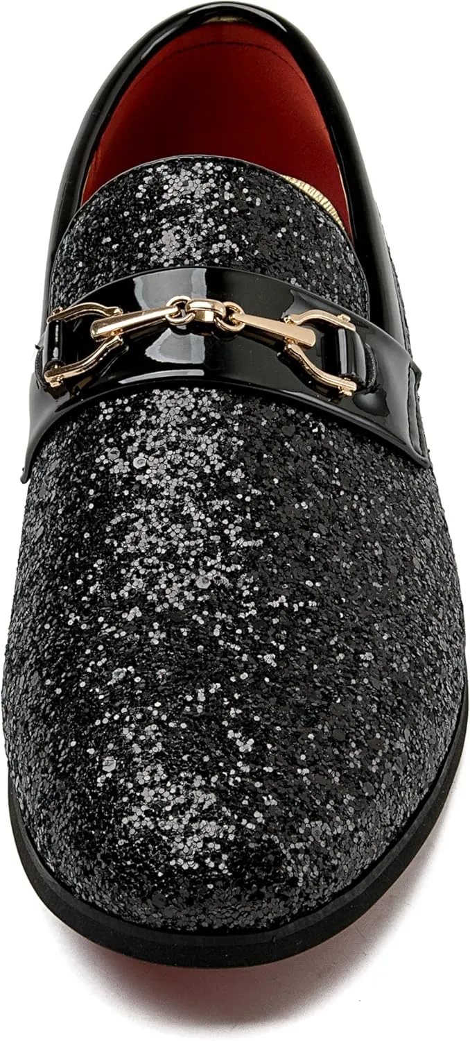 Men Loafer Metallic Textured Slip-on Glitter Sequins Fashion Wedding Dress Shoes Golden