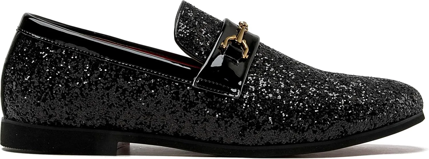 Men Loafer Metallic Textured Slip-on Glitter Sequins Fashion Wedding Dress Shoes Golden