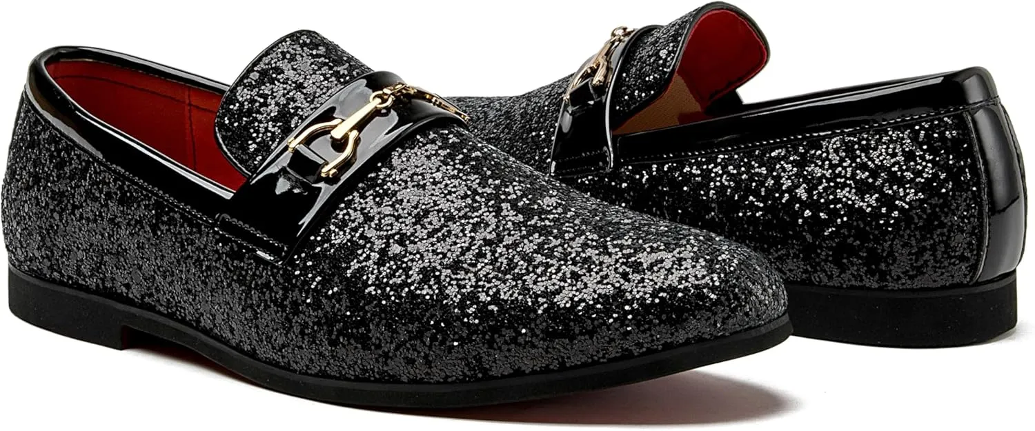 Men Loafer Metallic Textured Slip-on Glitter Sequins Fashion Wedding Dress Shoes Golden