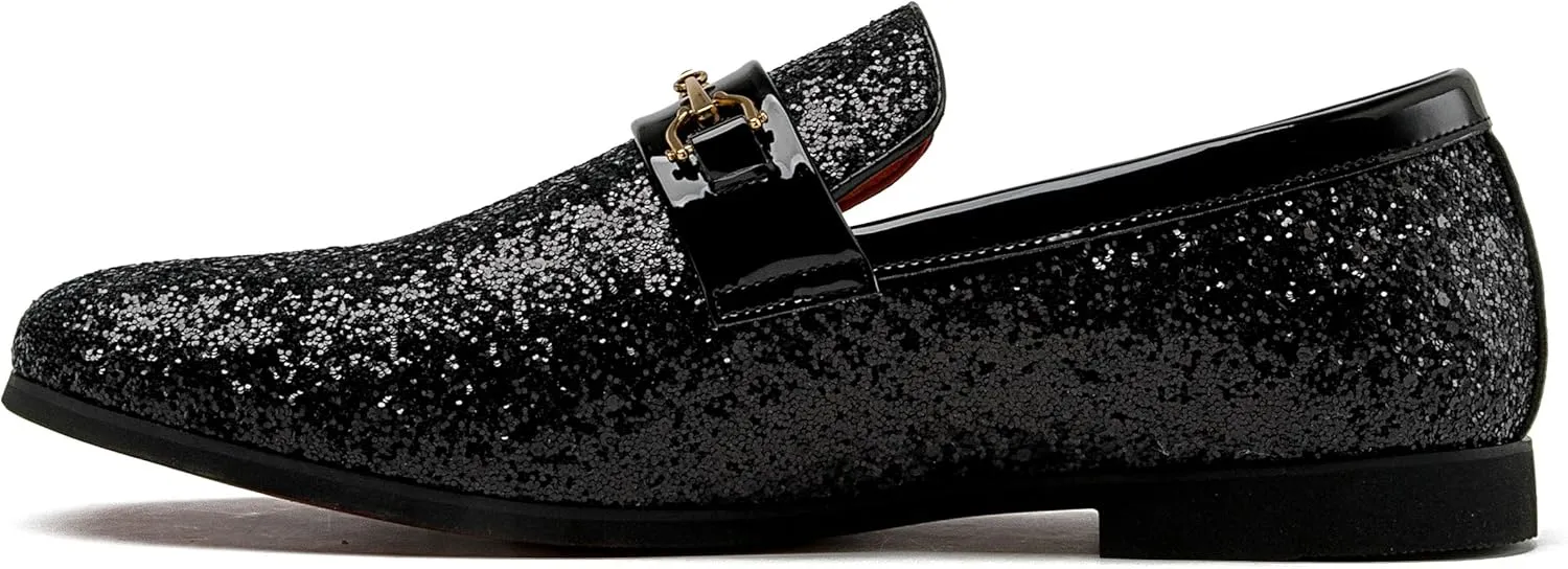 Men Loafer Metallic Textured Slip-on Glitter Sequins Fashion Wedding Dress Shoes Golden