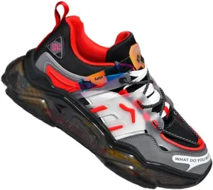 Men's Casual Athletic Sneakers - Comfortable All-Season Soft Sole Shoes, Large Size, Black/White/Red Color Scheme with Reflective Accents, Low-Top Design for Everyday & Sporty Wear