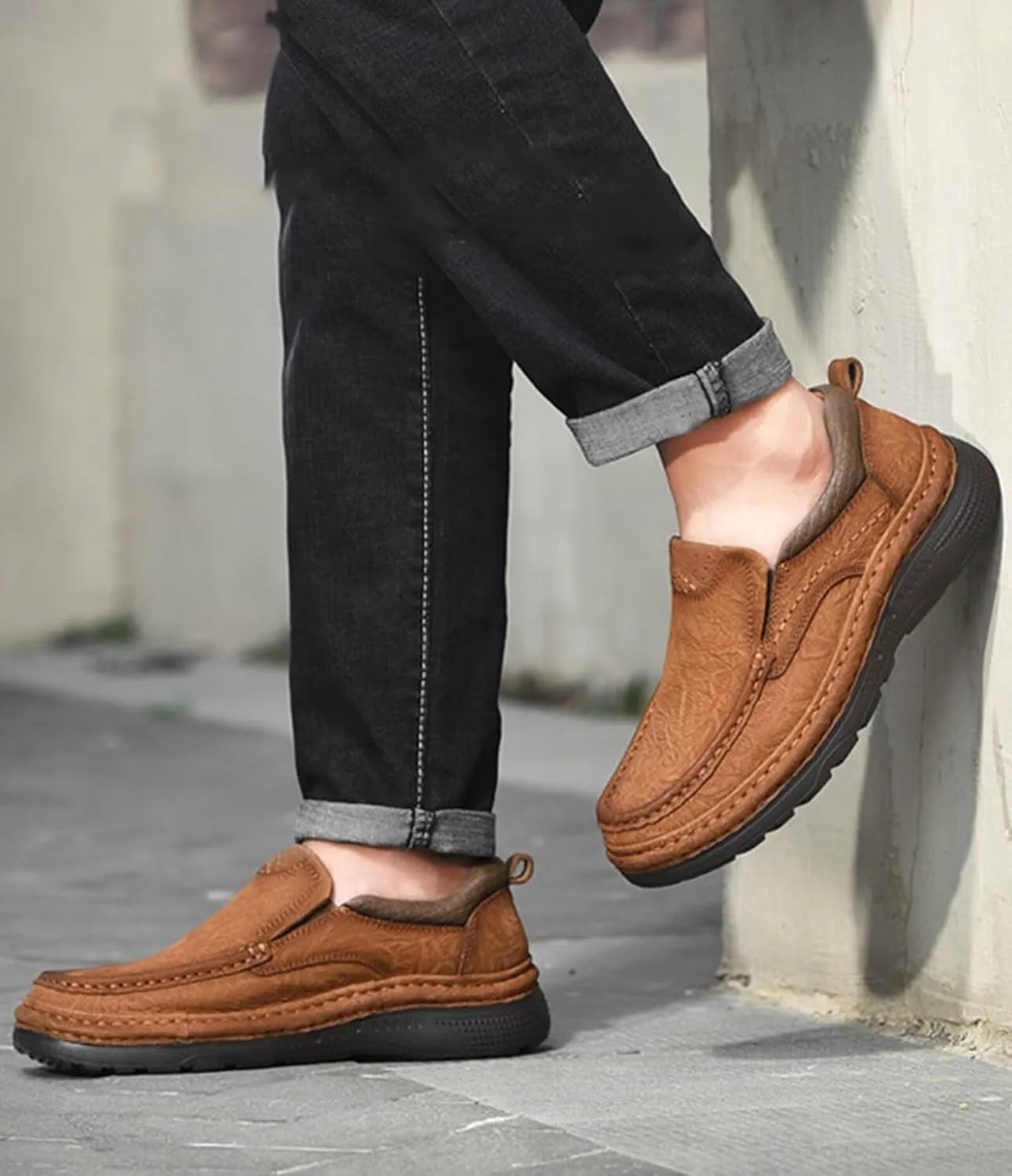 Men's Casual Loafers Classic Business Leather Shoes Comfortable Office Walking Shoes
