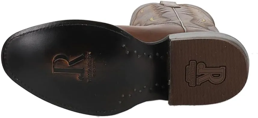 Mens Cowhide Embroidered Round Toe Western Cowboy Boots Mid Calf - Brown