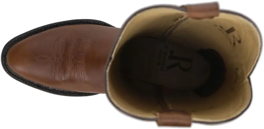 Mens Cowhide Embroidered Round Toe Western Cowboy Boots Mid Calf - Brown