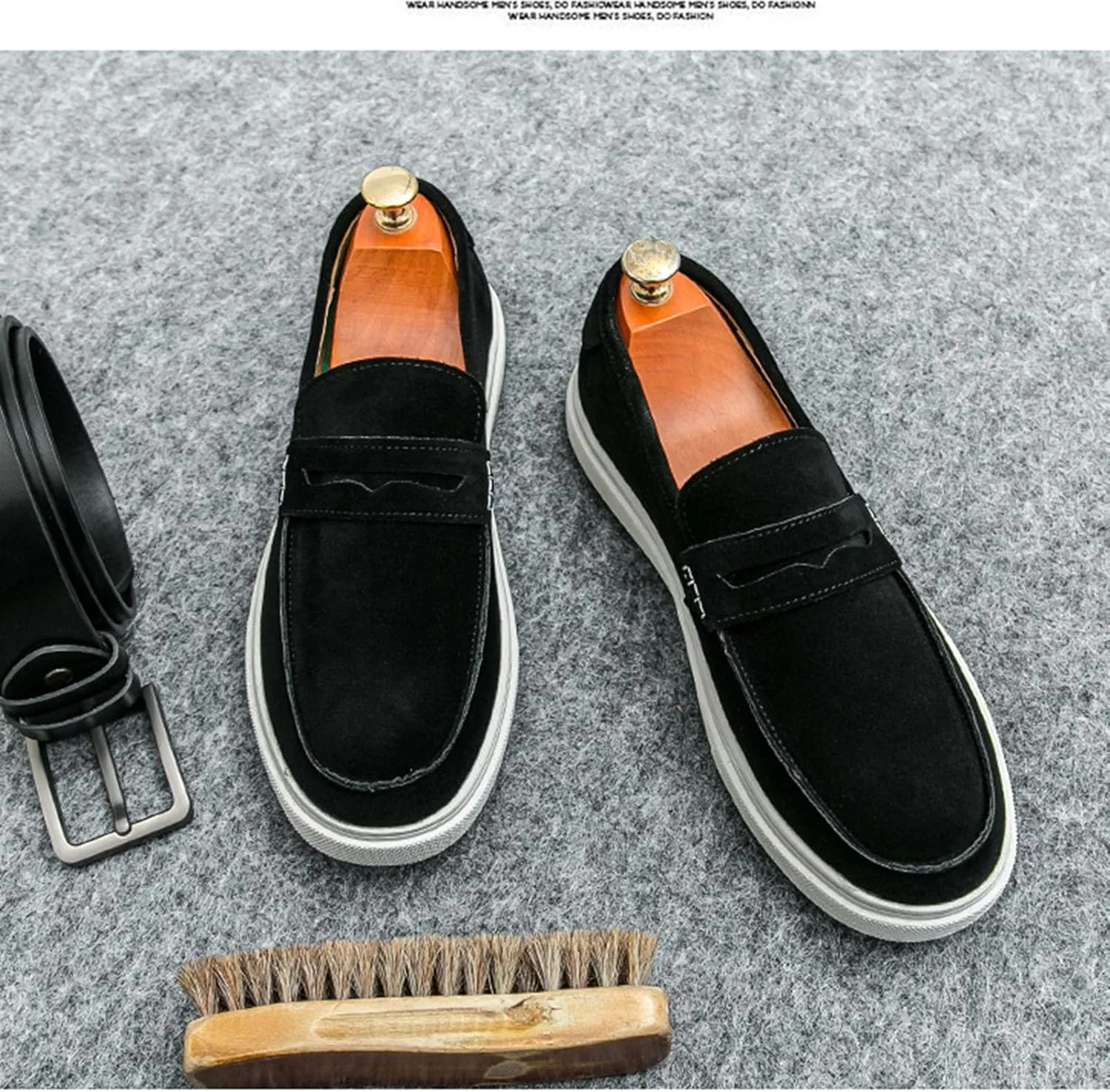 Men's Fashionable Business Anti Suede Loafers Retro Comfortable Suede Lightweight and Breathable Casual Boat Shoes