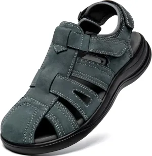 Mens Fisherman Leather Closed Toe Sandals Walking Dress Casual Sandalias Whith Memory Foam Summer Outdoor Athletic Adjustable Comfortable