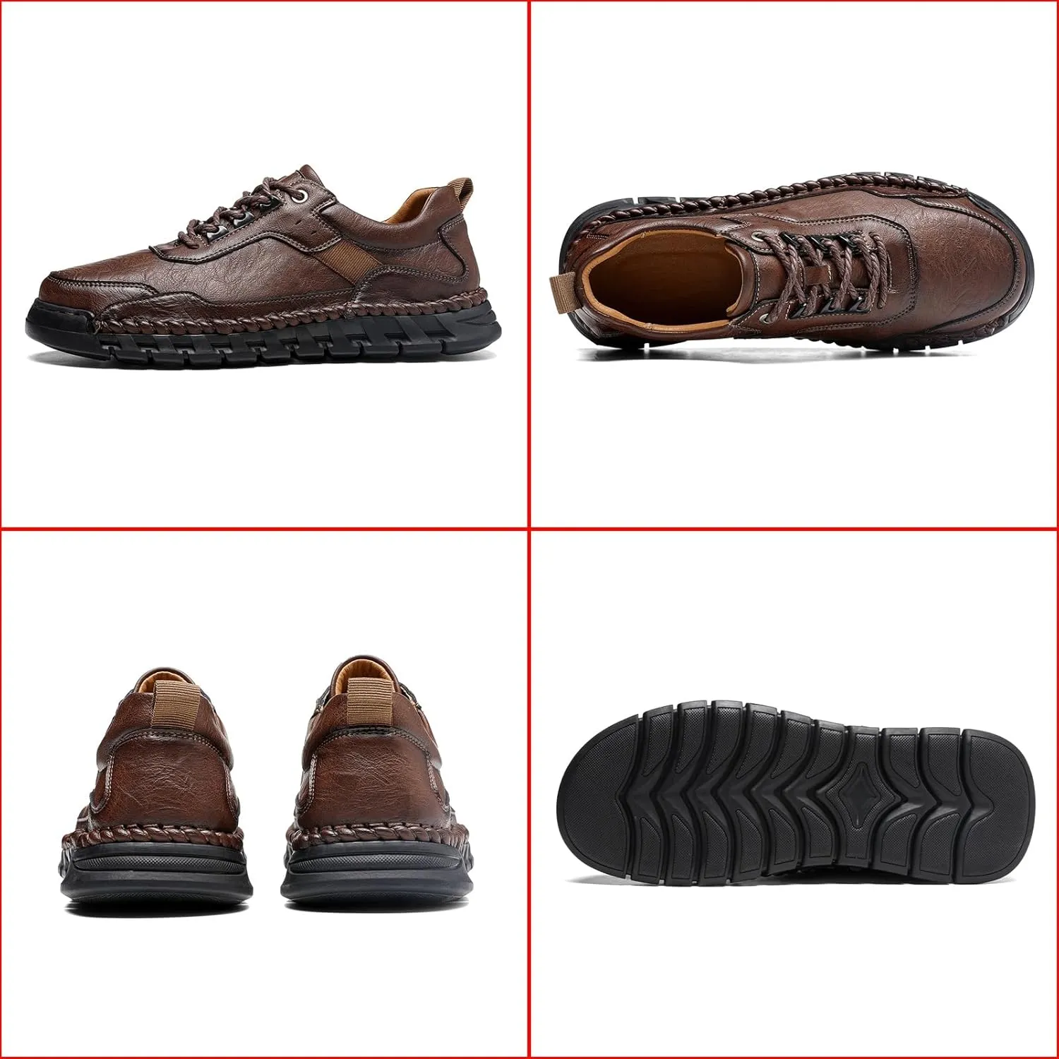 Men's Genuine Leather Lace Up Casual Loafers Handmade Stitching Round Toe Soft Sole Outdoor Fashion Sneakers Comfortable Lightweight Dress Walking Shoes for Driving Business Working