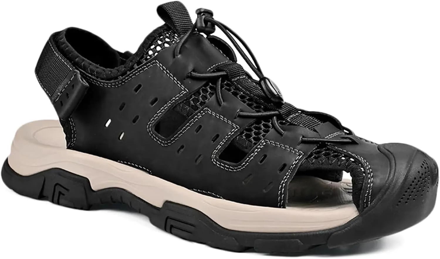 Mens Hiking Sandals Closed Toe Athletic Sport Fisherman Sandals Leather Trail Walking Casual Summer Beach Water Shoes