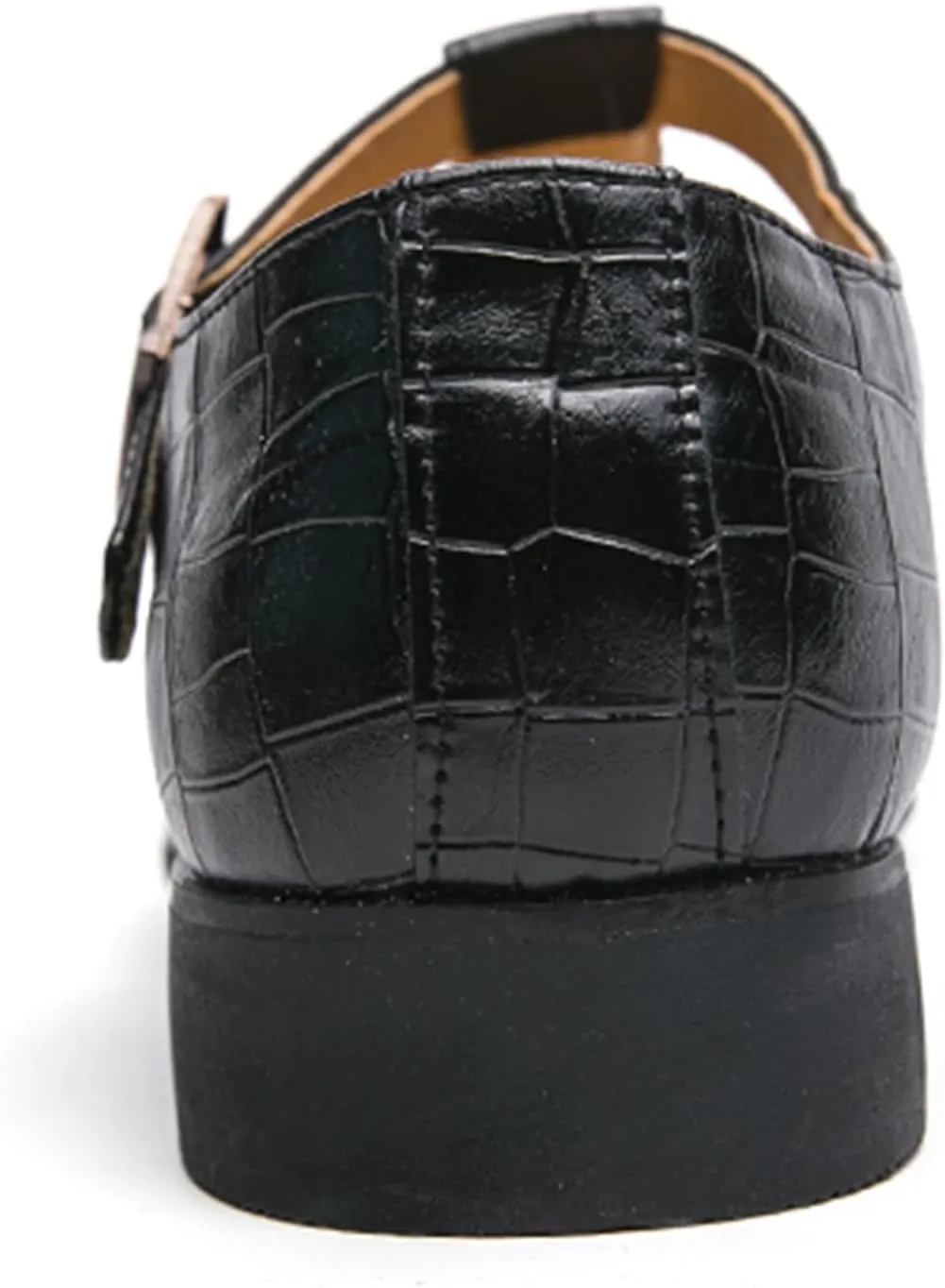 Men's Leather Loafers T-Strap Black Slip-on Loafers Crocodile Pattern Dress Shoes with Buckle Closure Formal Loafer for Men