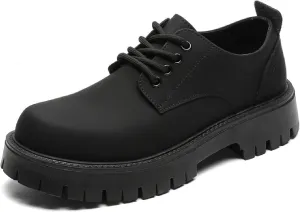 Men's Leather Platform Penny Loafers Classic Round Toe Comfort Slip On Heightening Chunky Heel Lug Sole Dress Oxfords Work Office Business Derby Shoes