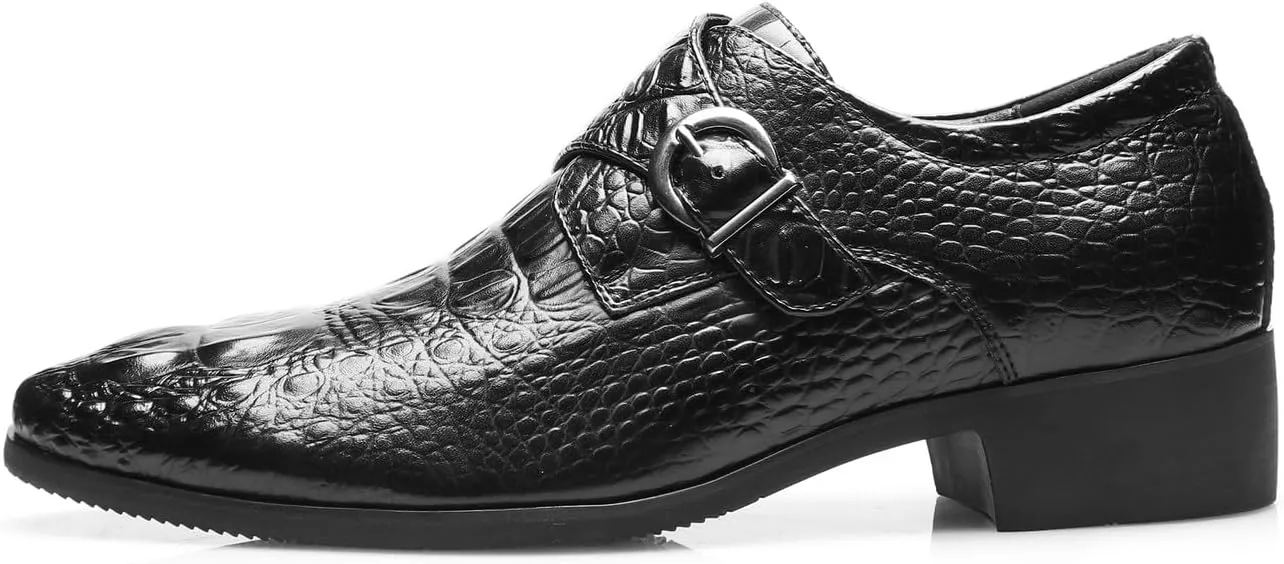 Mens Loafers Casual Dress Leather Buckle Loafers Prom Wedding Fashion Crocodile Skin Texture Moccasins Business Tuxedo Shoes for Men