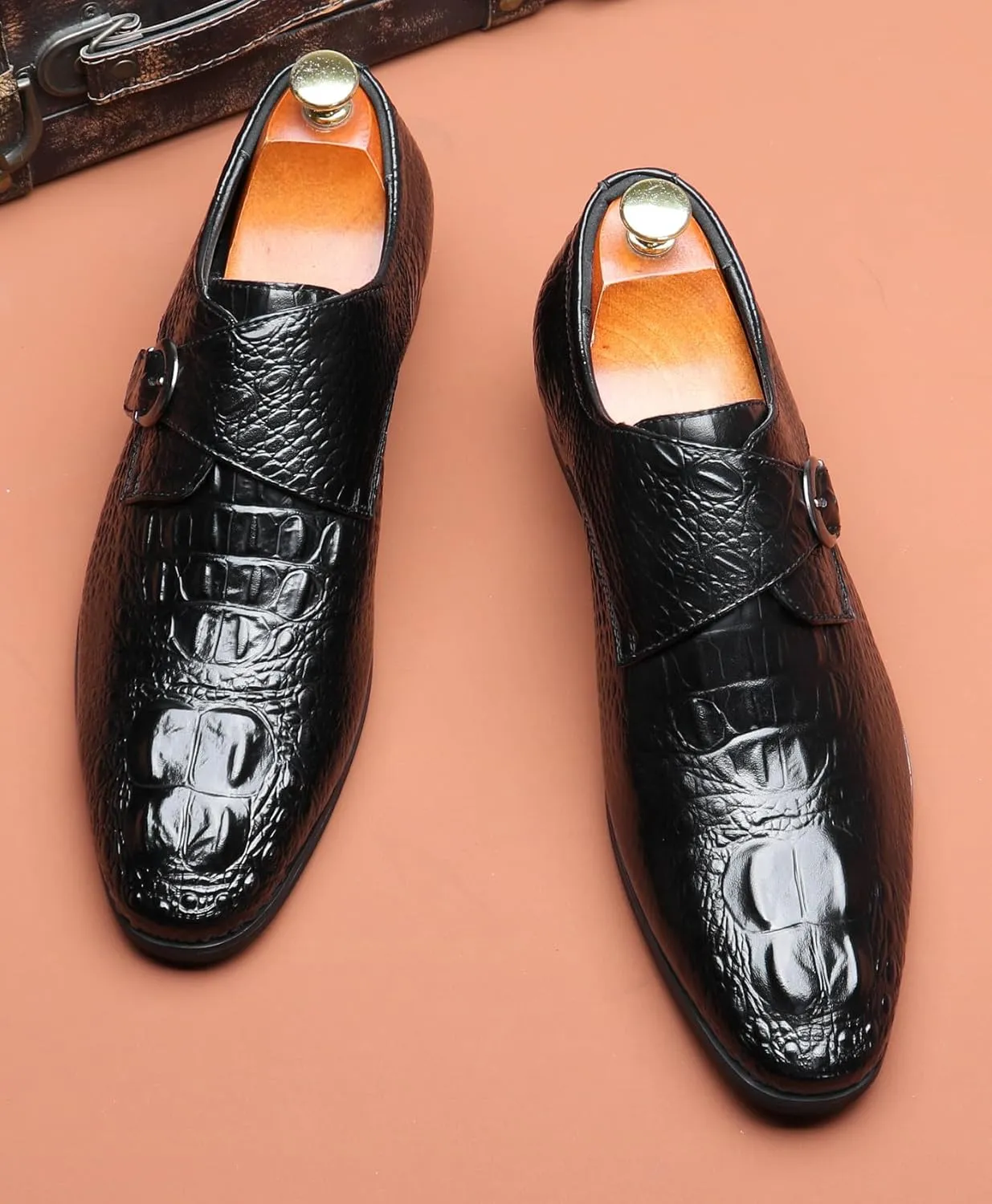 Mens Loafers Casual Dress Leather Buckle Loafers Prom Wedding Fashion Crocodile Skin Texture Moccasins Business Tuxedo Shoes for Men