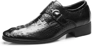 Mens Loafers Casual Dress Leather Buckle Loafers Prom Wedding Fashion Crocodile Skin Texture Moccasins Business Tuxedo Shoes for Men