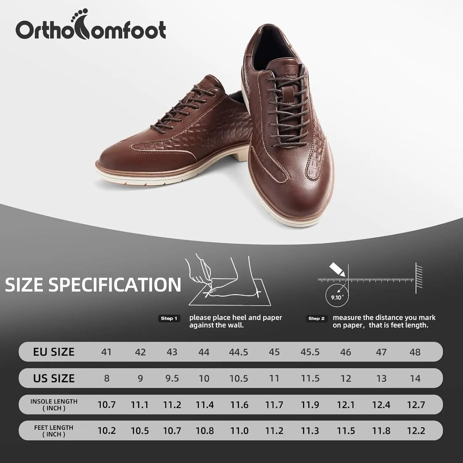 Men's Orthopedic Business Dress Walking Shoes - Comfortable Arch Support Plantar Fasciitis Leather Wingtip Formal Oxford - Flat Feet Casual Cap Toe Tuxedo Patent Sneakers for Foot Heel Pain Relief