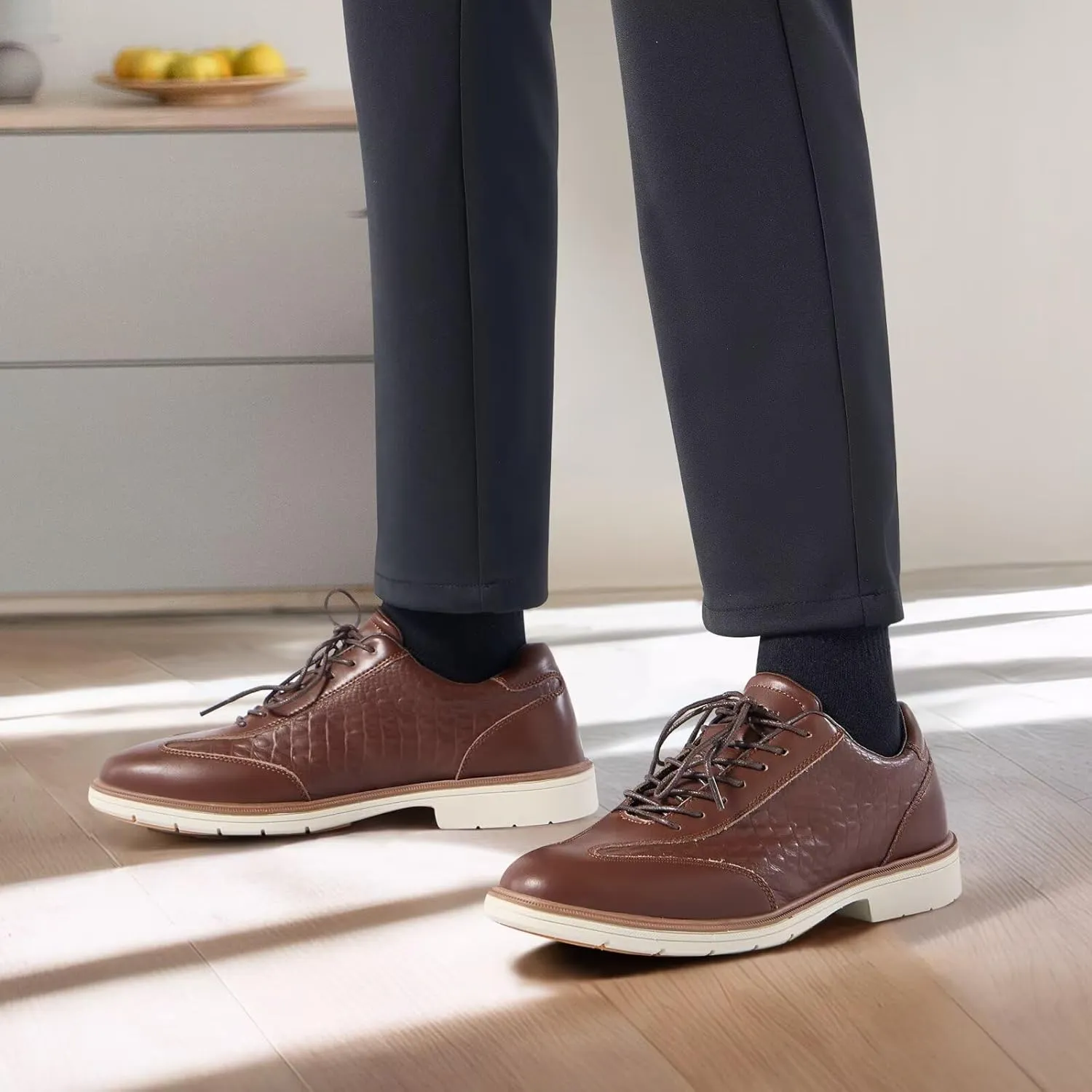 Men's Orthopedic Business Dress Walking Shoes - Comfortable Arch Support Plantar Fasciitis Leather Wingtip Formal Oxford - Flat Feet Casual Cap Toe Tuxedo Patent Sneakers for Foot Heel Pain Relief