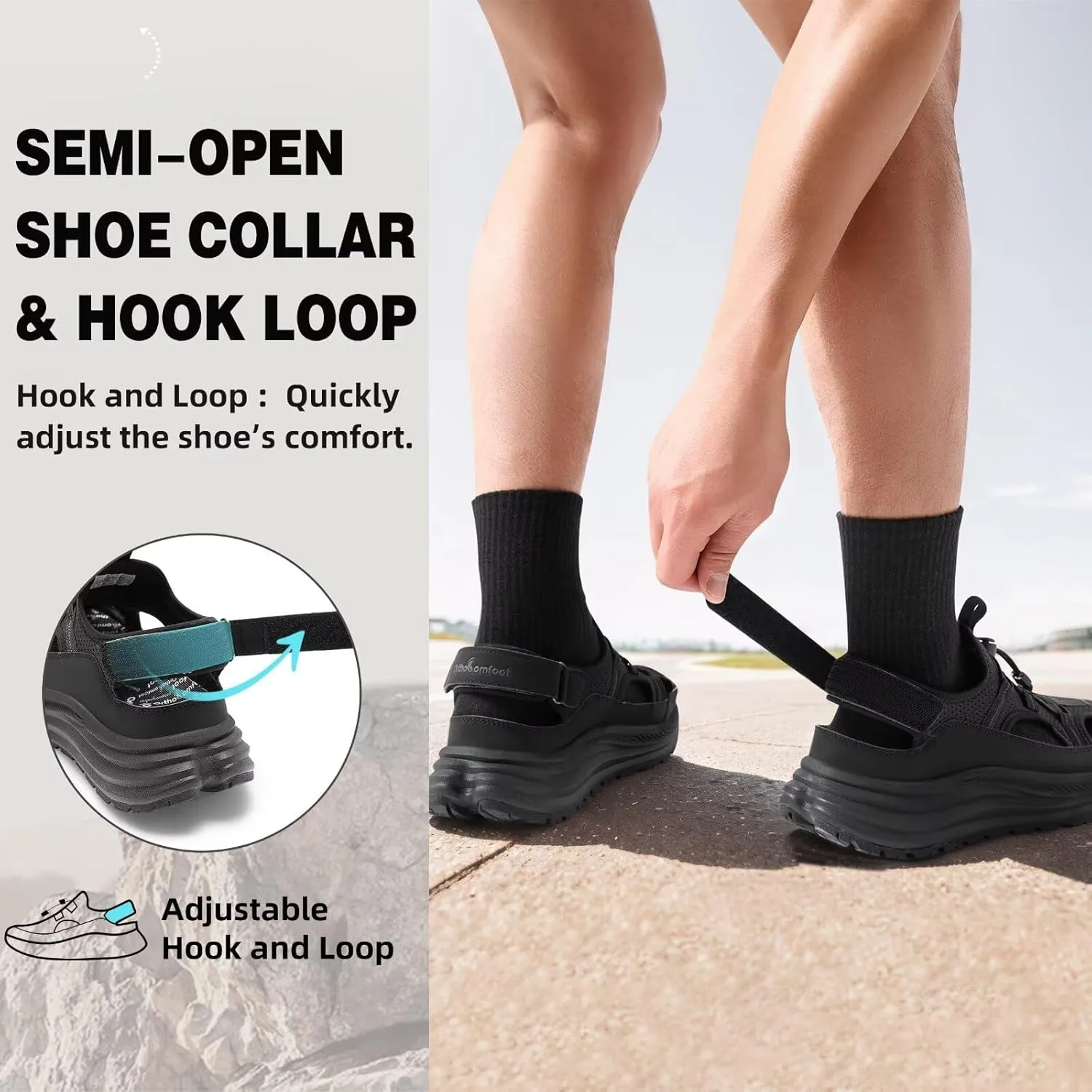 Men's Orthopedic Close Toes Hiking Sandals: Plantar Fasciitis Arch Support Adjustable Hook Loop Strap Athletic Sport Shoes, Comfortable Casual Camping Waterproof Summer Walking Sandals