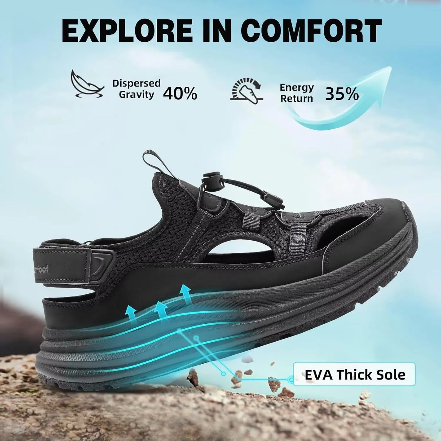 Men's Orthopedic Close Toes Hiking Sandals: Plantar Fasciitis Arch Support Adjustable Hook Loop Strap Athletic Sport Shoes, Comfortable Casual Camping Waterproof Summer Walking Sandals