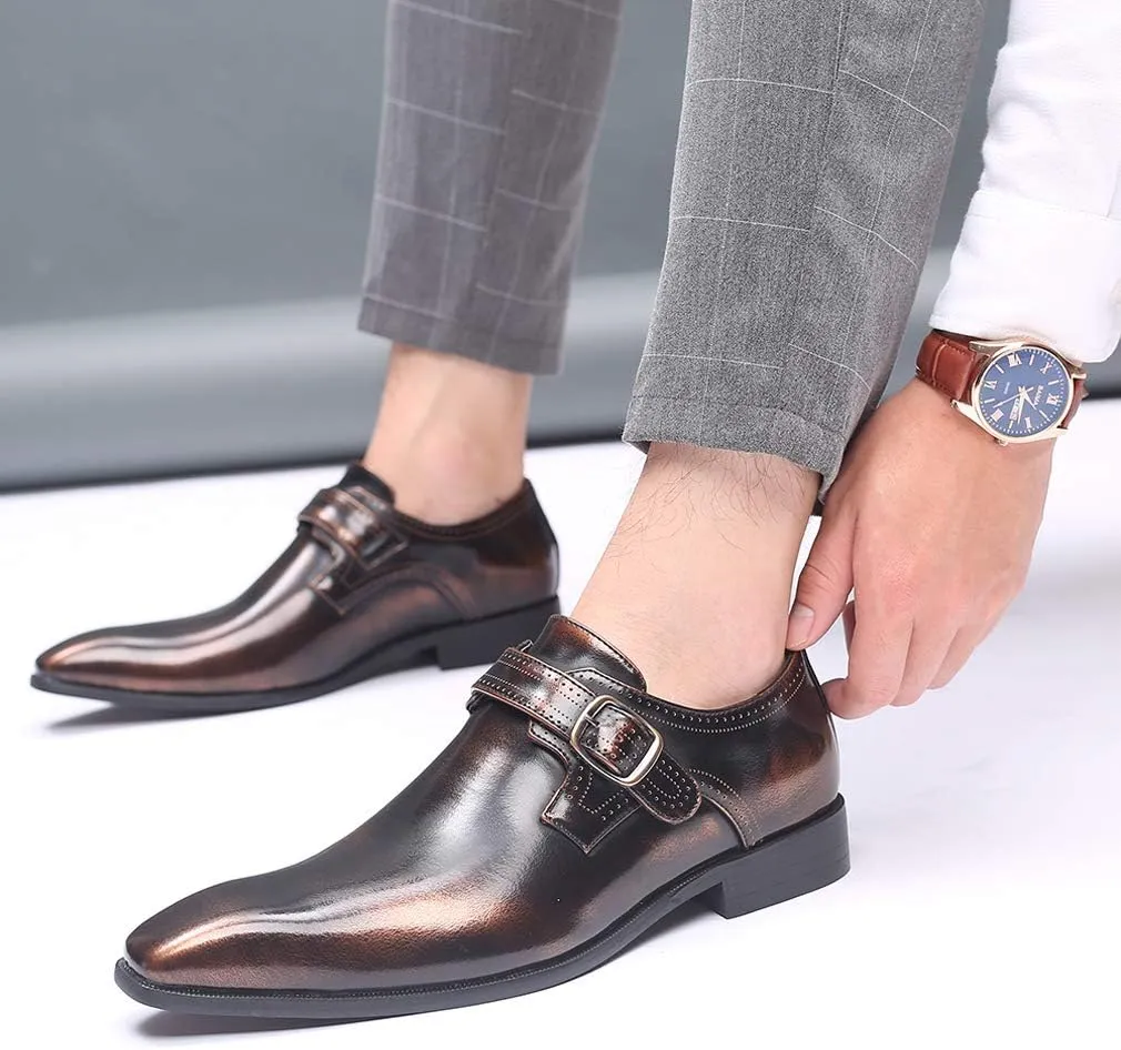 Mens Retro Monk Loafers Formal Business Casual Comfortable Slip on Dress Shoes for Men
