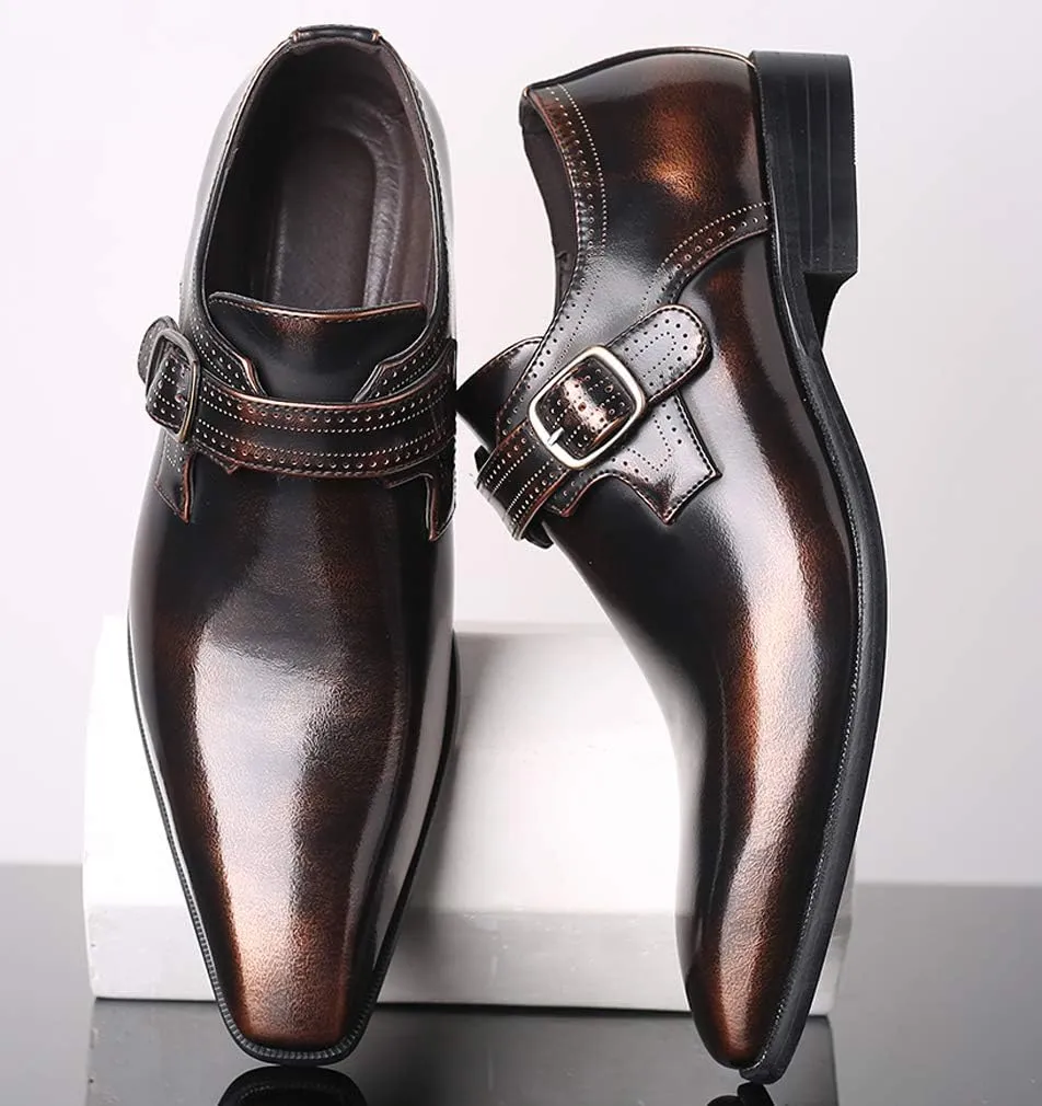 Mens Retro Monk Loafers Formal Business Casual Comfortable Slip on Dress Shoes for Men